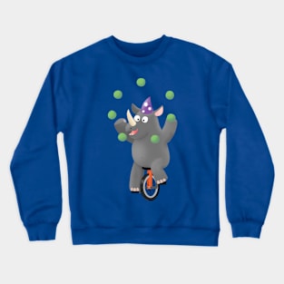 Funny cute rhino juggling on unicycle Crewneck Sweatshirt